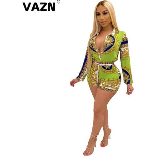 VAZN 2020 Spring Summer Hot List Vintage Regular Mature Fashion Full Sleeve High Waist Braid Slim Women Playsuits