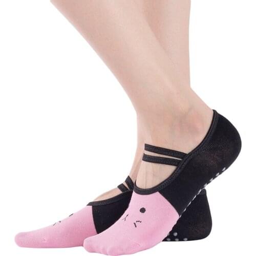Women High Quality Bandage Yoga Socks Anti-Slip Quick-Dry Damping Pilates Ballet Socks For Men & Women Cartoon Cat Print Socks