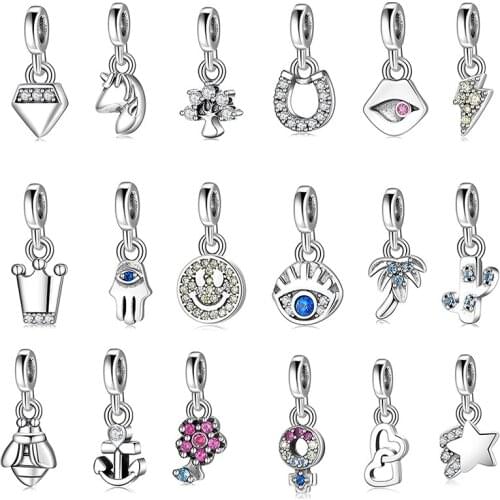 New 925 Sterling Silver Heart Blue Eyes Flowers Beautiful Pendants Charms Beads for DIY Women Paperclip Shape Bracelet Jewelry