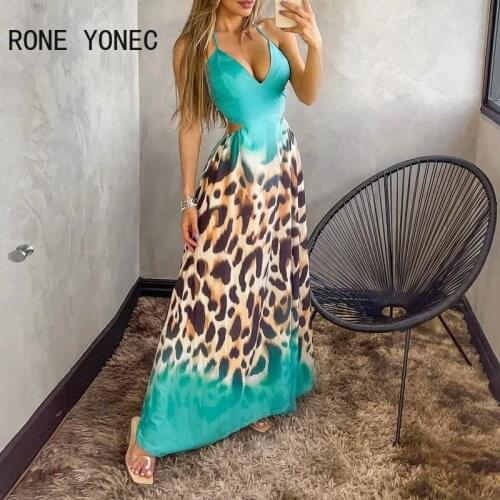 Women Floral Print V-neck Hollow-out Dress Maxi Dress Vacation Dress 2021