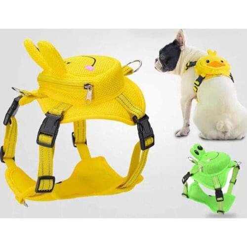 Pet Vest Chest Strap Cartoon Cute Dog Self Backpack Mesh Traction Rope Chest Strap Set Dog Harness For Small And Medium