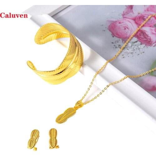 Gold Color African Bangles for Baby Dubai Jewelry sets for Women Girls Ethiopian 8 Rings Earrings Sets Arab Bridal Jewelry