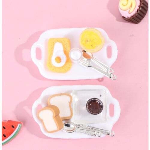 1 Set 1:12 Dollhouse Miniature Breakfast Set Milk Bread Coffee with Tray Kitchen Food