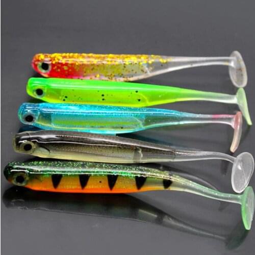 1PC 3D Fishing Soft Bait T Tail Artificial Sequin Swing Silicone Spinner Carp Bass Lure 5 Different Colors