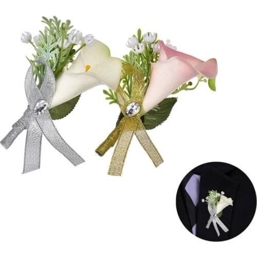 1pcs Korean Wedding Bridegroom Brooch Flower Groomsman Handmade Rhinestone Men Suit Decor