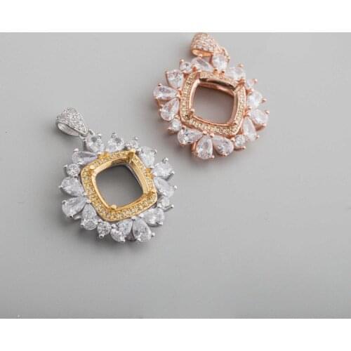 10MM Square Solid 925 Sterling Silver Rose Gold 4 Prongs Luxury Gemstone Diamond Prong Bezel Settings DIY Pendant 1431042