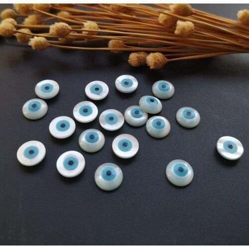 100pcs/lot 8mm Natural Round Cabochon Blue Evil Eye Mother of Pearl shell for DIY Jewelry Round Flat Bottom MOP Pearl Shell