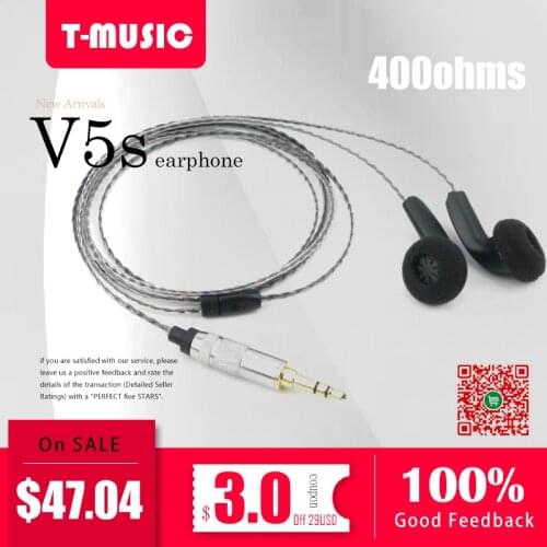 2018 New V5S High Impedance In Ear Earphone Earbud 400ohms Flat Head Plug Graphene Dynamic Driver Unit High Impedance Earphone