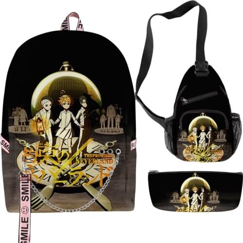 3pcs/set Japan Anime The Promised Neverland Backpack Primary Middle School Students Waterproof School Bag Boys Girls Backpack