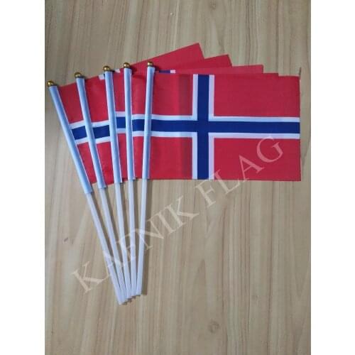 KAFNIK,5pcs 14*21cm Norway Hand Flag National hand Flag with Pole for advertisement decoration, free shipping