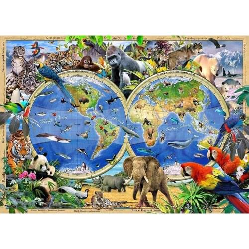 5D DIY Diamond Painting Animal world map Full Needlework Embroidery Cross Stitch Round Rhinestones Mosaic Kits Home Decor