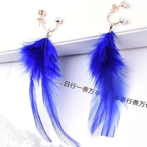 Bohemian Fluffy Feather Earrings Temperament Blue Feather Earrings Long Earrings Fashion Jewelry Wholesale Pretty Gifts