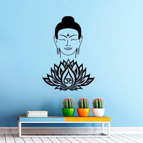 ZOOYOO Buddhism Believer Home Decor Buddha Face Lotus Wall Sticker Vinyl Removable Art Yoga Bedroom Decals
