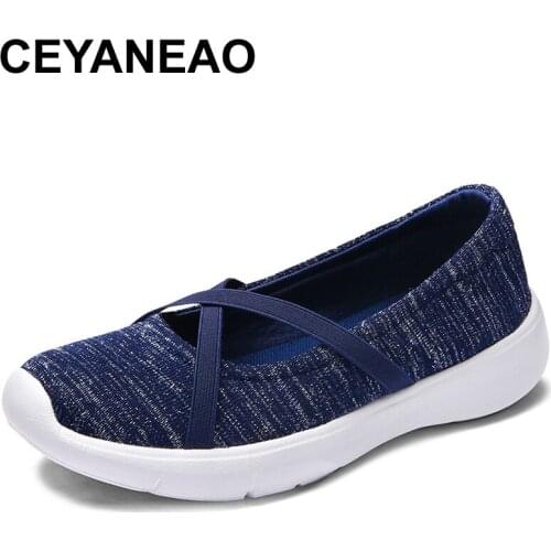 CEYANEAONew Fashion Breathable Soft slip on Flying fabric Women Shoes Casual Sneakers Women Mother Walk Shoes Light Flat E1284