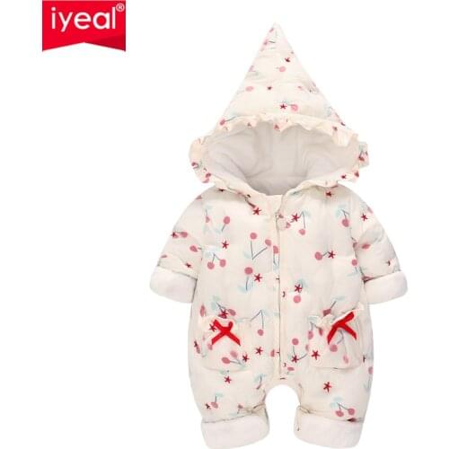 IYEAL Toddler Baby girls Long Sleeve Hooded Princess Set kids Lace Flower Print Romper Warm Outfits Newborn Clothes With Pocket