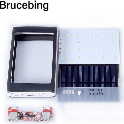 Dual USB 5V PCBA Motherboard Universal Solar Power Bank Case DIY Box 20Pcs LED 5x18650(No) Solar Powerbank DIY Kit