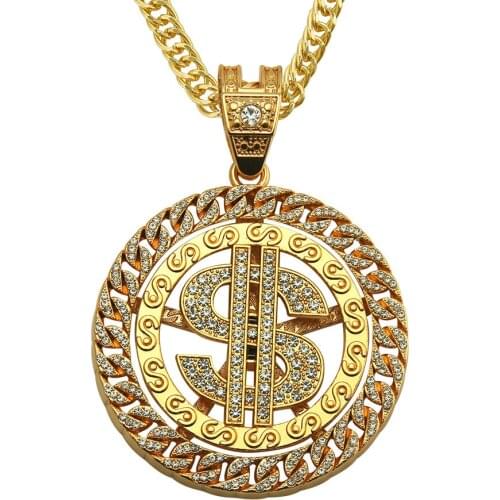 2019 Hip-Hop Rotating Dollar Pendant Necklace Crystal Rhinestone Jewelry For Men Boy Birthday Party Gift Wedding Accessories