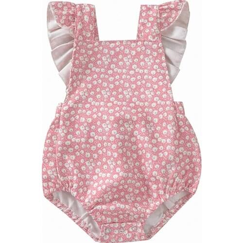 Newborn Baby Girls Summer Floral Romper Newborn Baby Girl Daisy Print Fly Sleeve Square Collar Jumpsuits