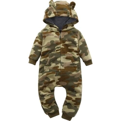 Baby girl boy hooded rompers camouflage fleece winter unisex new born clothes 2019 newborn costume Long sleeve jumpsuit cotton