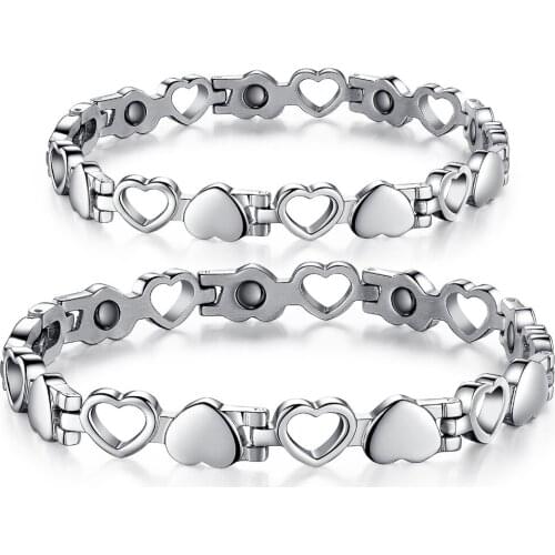 New Energy Health Magnet Bracelet Anti Radiation Hollow Love Heart Stainless Steel Clasps Bracelet Hematite antifatigue Bangle