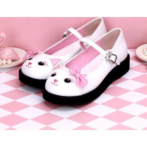 Cute and sweet Lolita shoes round head embroidered cat pattern princess shoes Vintage Sweet Lolita Shoes Victoria Kawaii cos