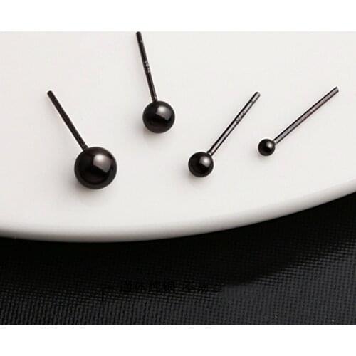 Minimalist Female Black Ball Stud Earrings 100% Real 925 Sterling Silver Earrings Cool Bridal Small Wedding Earrings For Women