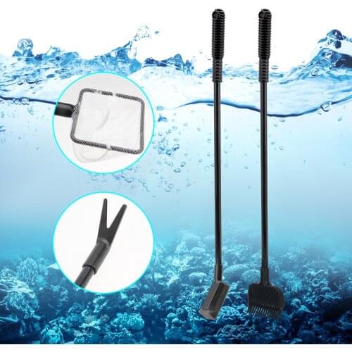 Multifunctional 4 in 1 Cleaning Tool Kit Portable Aquarium Cleaning Tool Set Fish Net Sponge Brush Gravel Rake Plant Fork