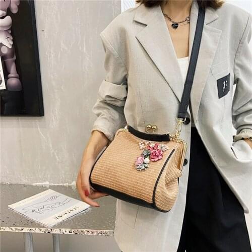 Fashion Ladies Shoulder Bag Vintage Women Cross-body Shoulder Bag Straw weaving Women Square Bag