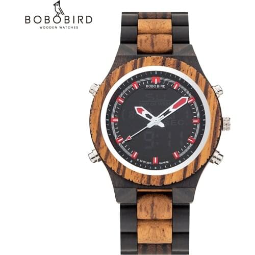 New Arrival BOBO BIRD Wooden Band Mens Watches Multinational Digital Wristwatches with Night Light and Week Display C-P02