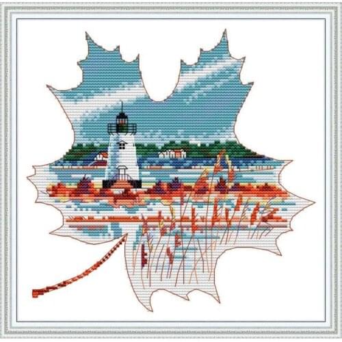 Landscape in the leaves cross stitch kit aida 14ct 11ct count printed canvas stitches embroidery DIY handmade needlework