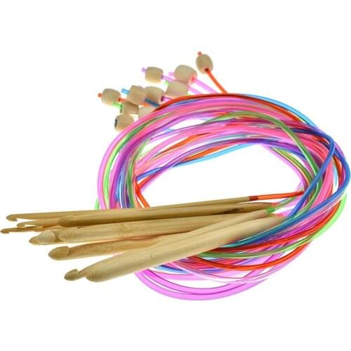 12 pcs/set Bamboo Afghan Tunisian Rug Crochet Hook Set DIY Weave Craft Yarn Knitting Needles Set Sewing Tools For Women As Gift