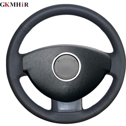 GKMHiR DIY Steering Wheel Cover Black Genuine Leather Car Steering Wheel Cover for Renault Duster Dacia Duster 2011-2015