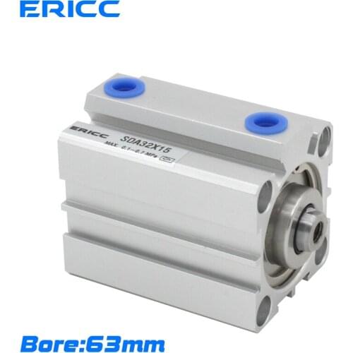 SDA 63mm series Pneumatic Compact air Cylinder Bore to 5 10 15 20 25 30 35 mm Stroke High quality double acting cylinder