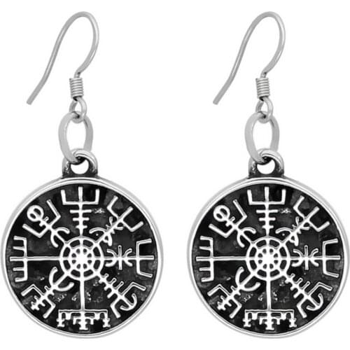 Popular Nordic mythology Viking Odin compass logo round metal pendant earrings eardrop