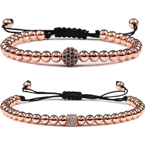 Adjustable Bracelet Rose Gold Geometry Micro Pave Ball Beads Braided Bracelets Bangles Rope Men Women Personality Couple Jewelry