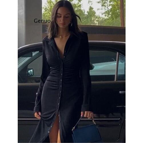 Garden Ribbed Dress Women Winter Single Breaste Long Dresses Black Sheer Sexy Dresses Party Club Wear Vestido Midi