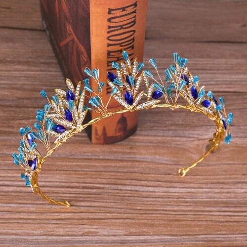 Blue crystal crown bridal tiara hairband wedding hair accessories headdress birthday party engagement crown