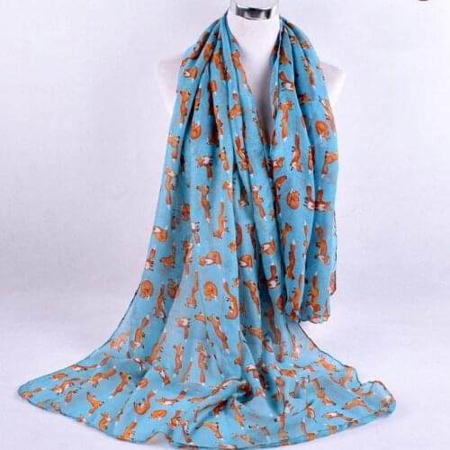 2020 Autumn Winter Cartoon fox Voile scarf silk square hijab cool shawl ladies foulard femme headband hair bufanda mujer shawl