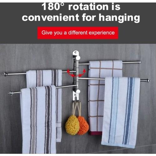 Bathroom Towel Bar 2/3/4/5 Arms Stainless Steel Towel Hanger with 2 Hooks Wall Mounted Rotating Towel Rail Bathroom Accessories