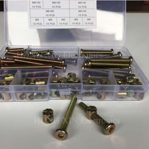 100pcs Screw M6x20/30/40/50/60 Zinc Plated Hex Drive Socket Cap Furniture Barrel Bolt Nuts kit for Furniture Cots Bed Crib Chair