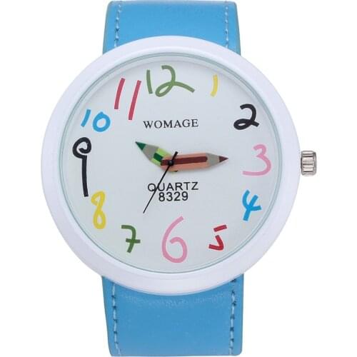 Womage Brand Women Man 5cm Big Case Pointer Wristwatch Woman Leather Strap Quartz White Pencil Fashion Dress Watches 8329