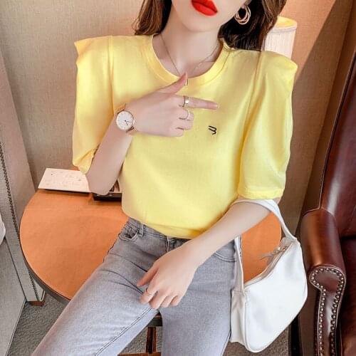 Korean Style Short Sleeves solid Loose T Shirt Hot Sales Female Tshirt Women Fashion Graphic T-Shirt women fashion clothing