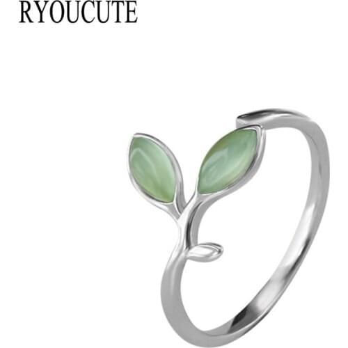 New Arrivals Silver Color Opal Leaf Rings for Women Adjustable Rings Fashion Wedding Jewelry