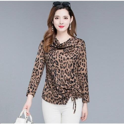 Womens Spring Summer Style Blouses Shirt Womens Elegant O-neck Printed Lace Up Korean Slim Tops DD8758