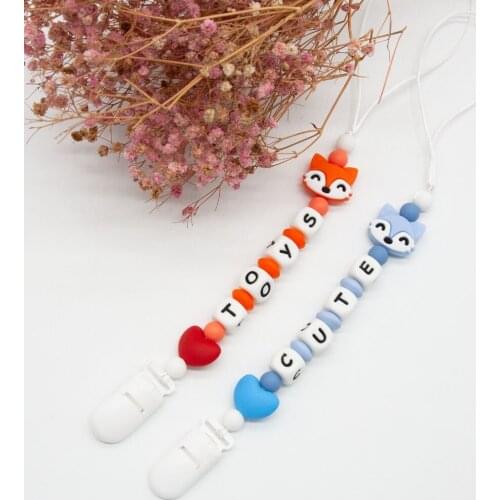 Cute-Idea 1set Fox Cartoon Pacifier Chain Silicone Teether Chewable Food Grade Teething BPA Free Handmade DIY Baby Product Toy