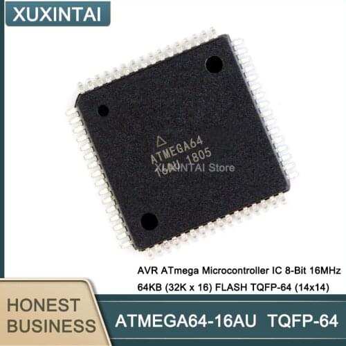 10Pcs/Lot ATMEGA64-16AU ATMEGA64 AVR ATmega Microcontroller IC 8-Bit 16MHz 64KB (32K x 16) FLASH TQFP-64 (14x14)