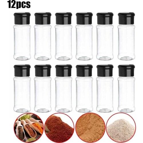 12pcs Transparent Seasoning Spice Jar Set Salt Pepper Seasoning Bottle Kitchen Condiment Cruet Storage Container