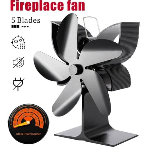 5 Blades Fireplace Fan Eco Friendly Heat Powered Stove Fan for Wood Log Burner Fireplace Quiet Fan Efficient Heat Distribution
