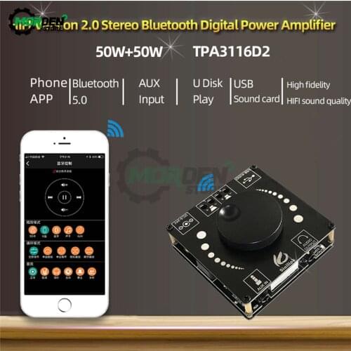 AP15H 50W+50W Bluetooth 5.0 Digital TPA3116 Audio Power Amplifier Class D 10W~200W HiFi Stereo TPA3116D2 USB Sound Card App AMP