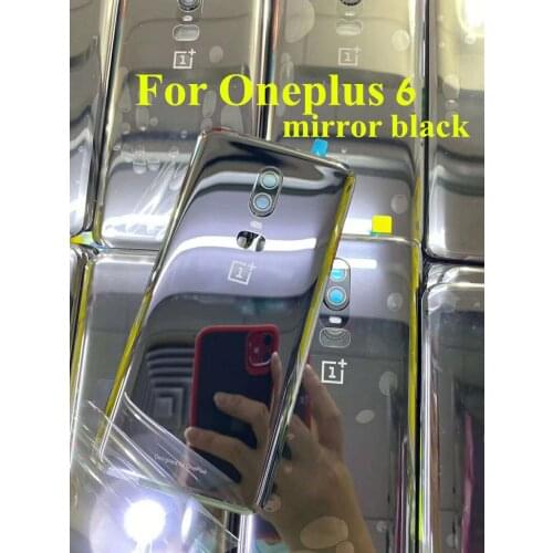 100% Original Glass Back Housing Door For Oneplus 6 1+6 mirror black Rear Battery cover Case Camera Glass Lens Frame Ring